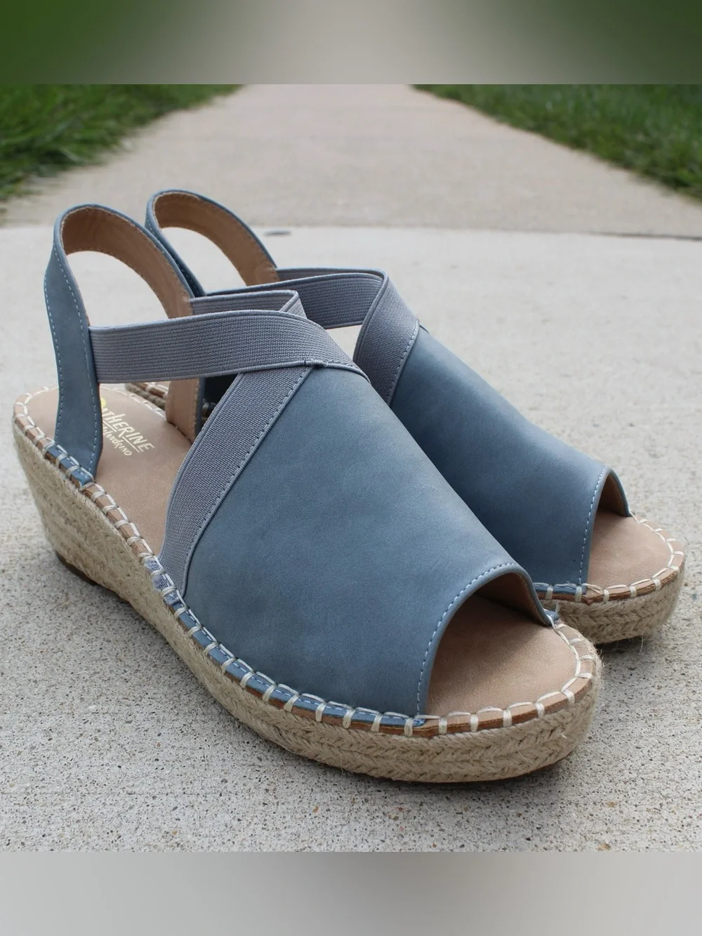 Catherine Catherine Malandrino Cirkly Blue Espadrille Wedge Sandals Sz 8.5